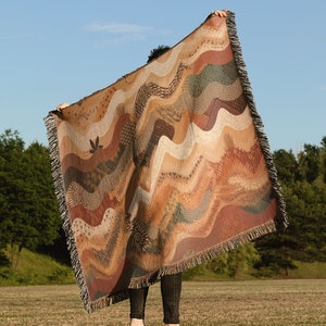 Earthy Tones Rustic Woven Throw Blanket | Cottagecore Tapestry Rug | Wall Hanging Decor | Sofa Bed Cover - 100% Cotton Gift