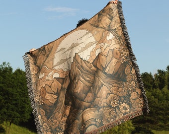 Boho Earthy Tones Aesthetic Throw Blanket | Woven Wall Hanging Sofa Bed Cover - 100% Cotton