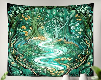 Trippy Magic Forest Tapestry Wall Hanging Art - for kids room dorm bedroom Magical Home Decor Gift