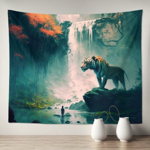 Wild Jungle Tiger Tapestry Wall Hanging Art - for Living Kids Bedroom Dorm Wildlife Room Decor Gift