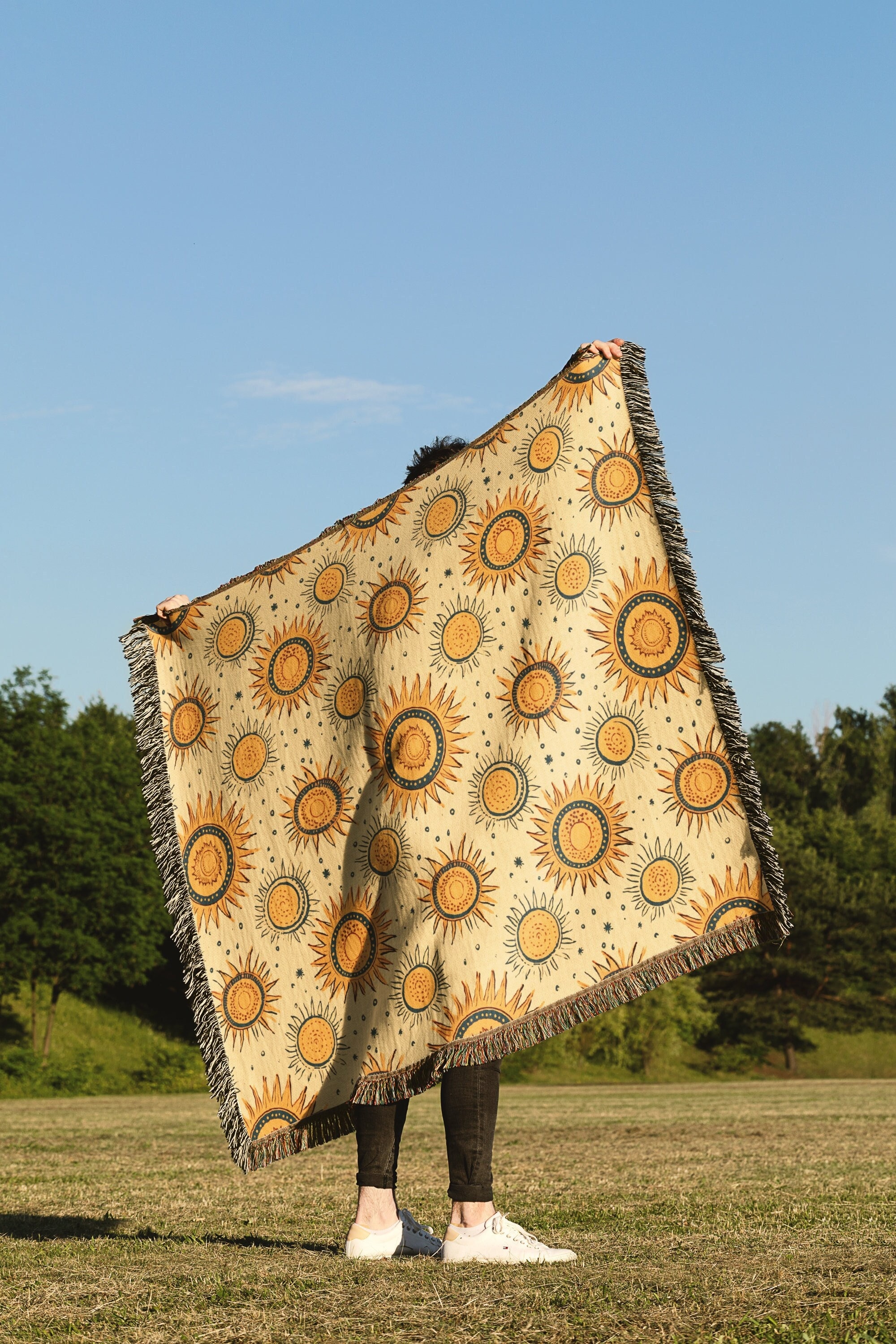 Bohemian Vintage Sun Throw Blanket Tapestry Boho Woven Wall
