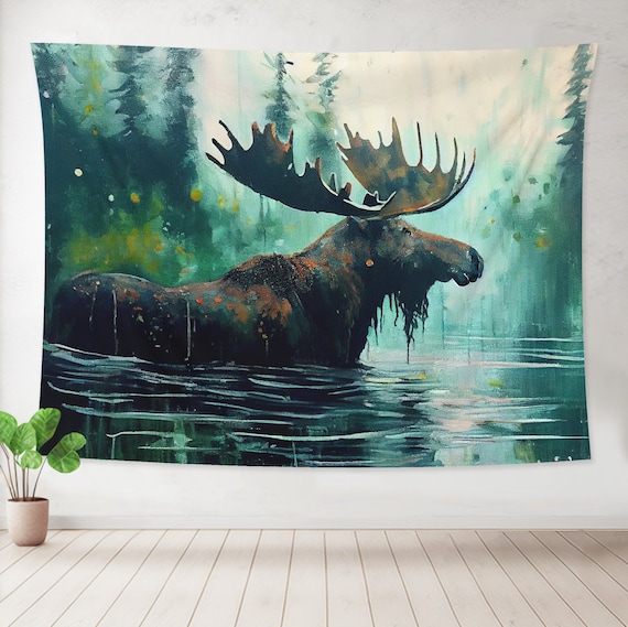 Wild Swamp Moose Wall Hanging Art Tapestry for Living Kids Bedroom