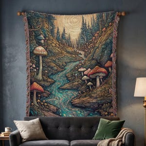 Trippy Mushroom Wald gewebte Decke Wandbehang | Gewebte Wandbehang Dekor Sofa Bettbezug