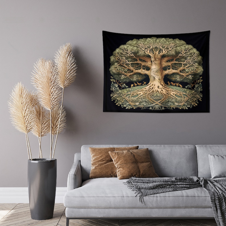 Ancient Yggdrasil Oak Tree Tapestry Wall Hanging Art for Etsy