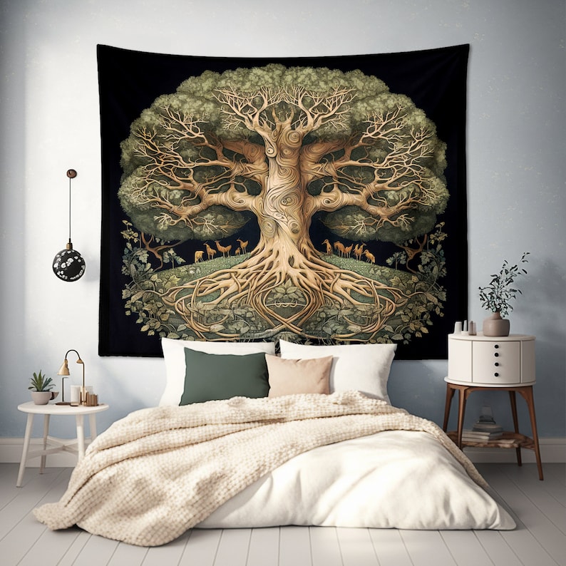 Ancient Yggdrasil Oak Tree Tapestry Wall Hanging Art for Etsy