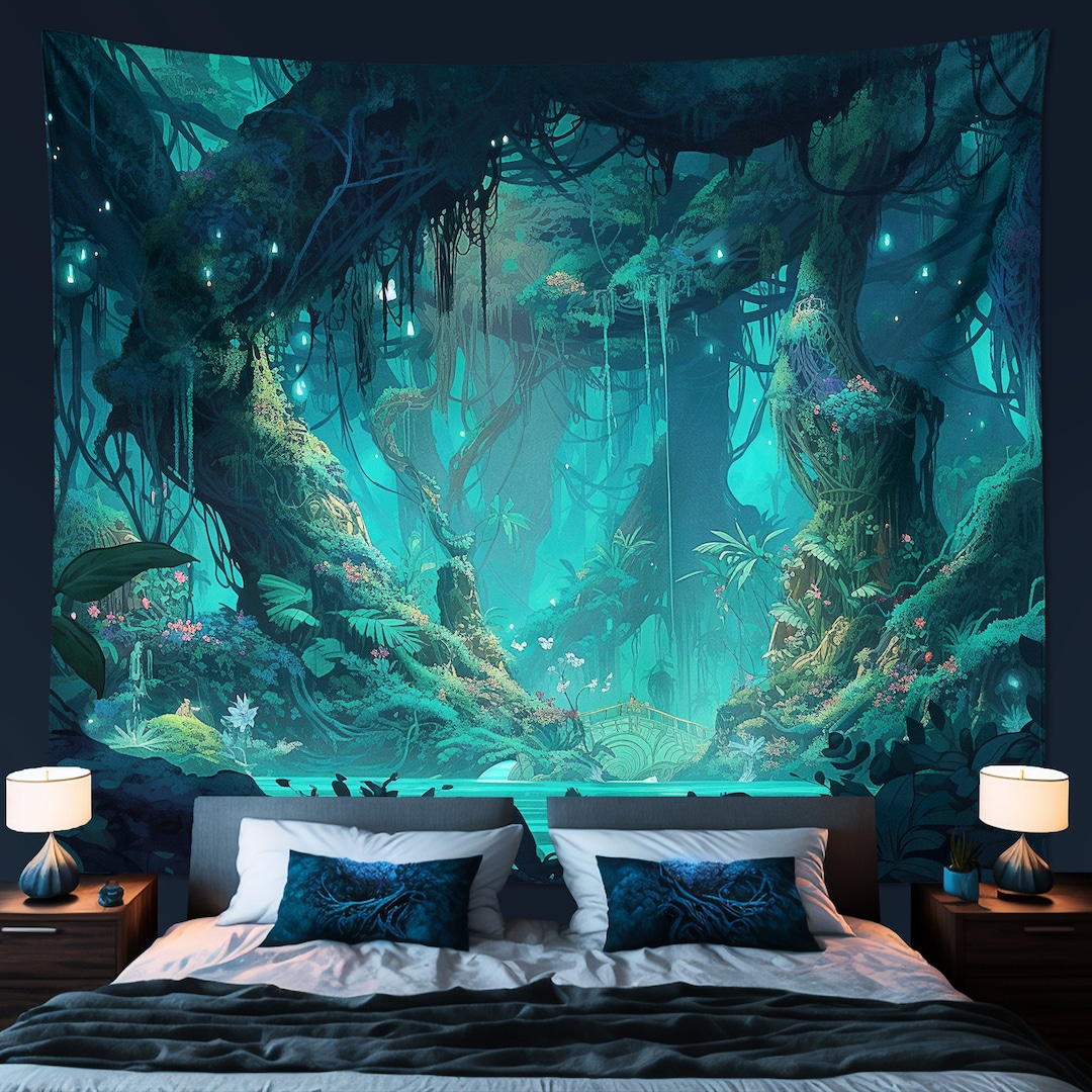 Enhanced Magical Fantasy Forest Tapestry Wall Hanging Art for Kids Room