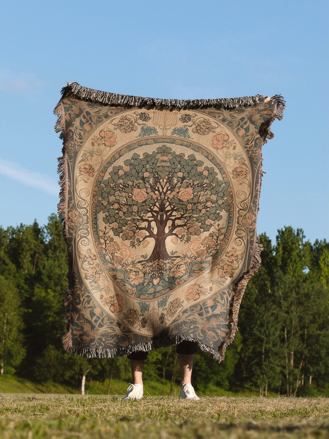 Floral Tree of Life Throw Blanket Tapestry Botanical Roses Etsy