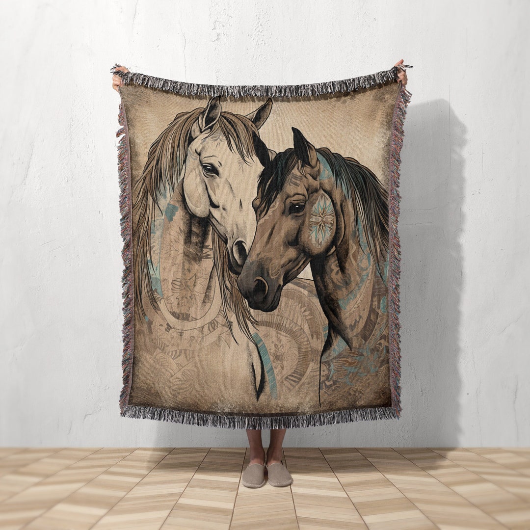 Native American Horses Throw Blanket Western Woven Wall Hanging Decor ...
