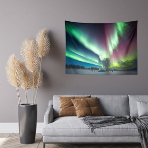 Aurora Northern Lights Tapestry | Celestial Winter Wall Hanging Art ...