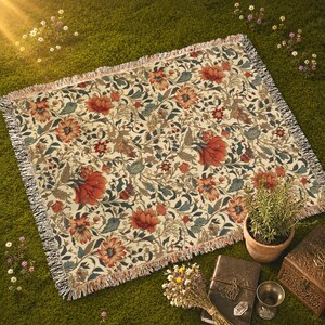 Floral Cottagecore Flowers Throw Blanket Tapestry | Vintage Woven Rug Wall Hanging Sofa Bed Cover Decor Gift For Her image 4