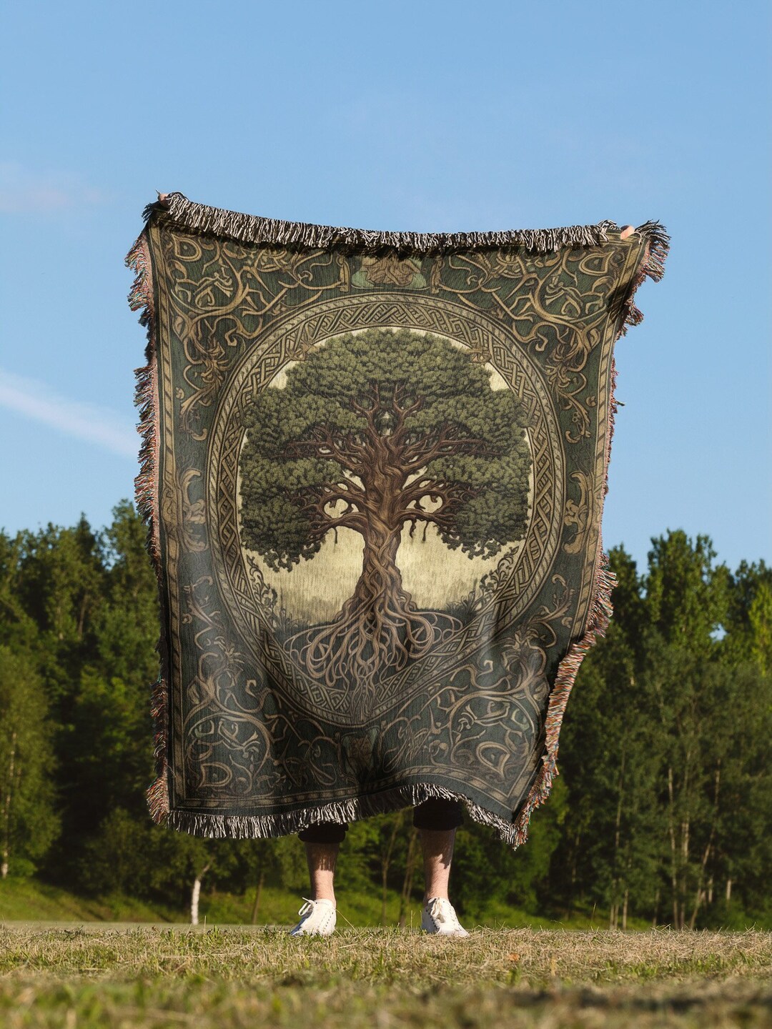 Yggdrasil Tree of Life Cotton Tapestry Throw Medieval Woven Blanket