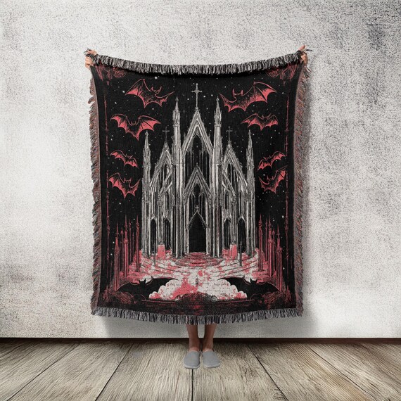 Gothic Cathedral Throw Blanket, Halloween Tapestry Haunted Church Decor, Spooky Blanket, Gothic Wall Hanging Home Art, Horror Bedroom Decor