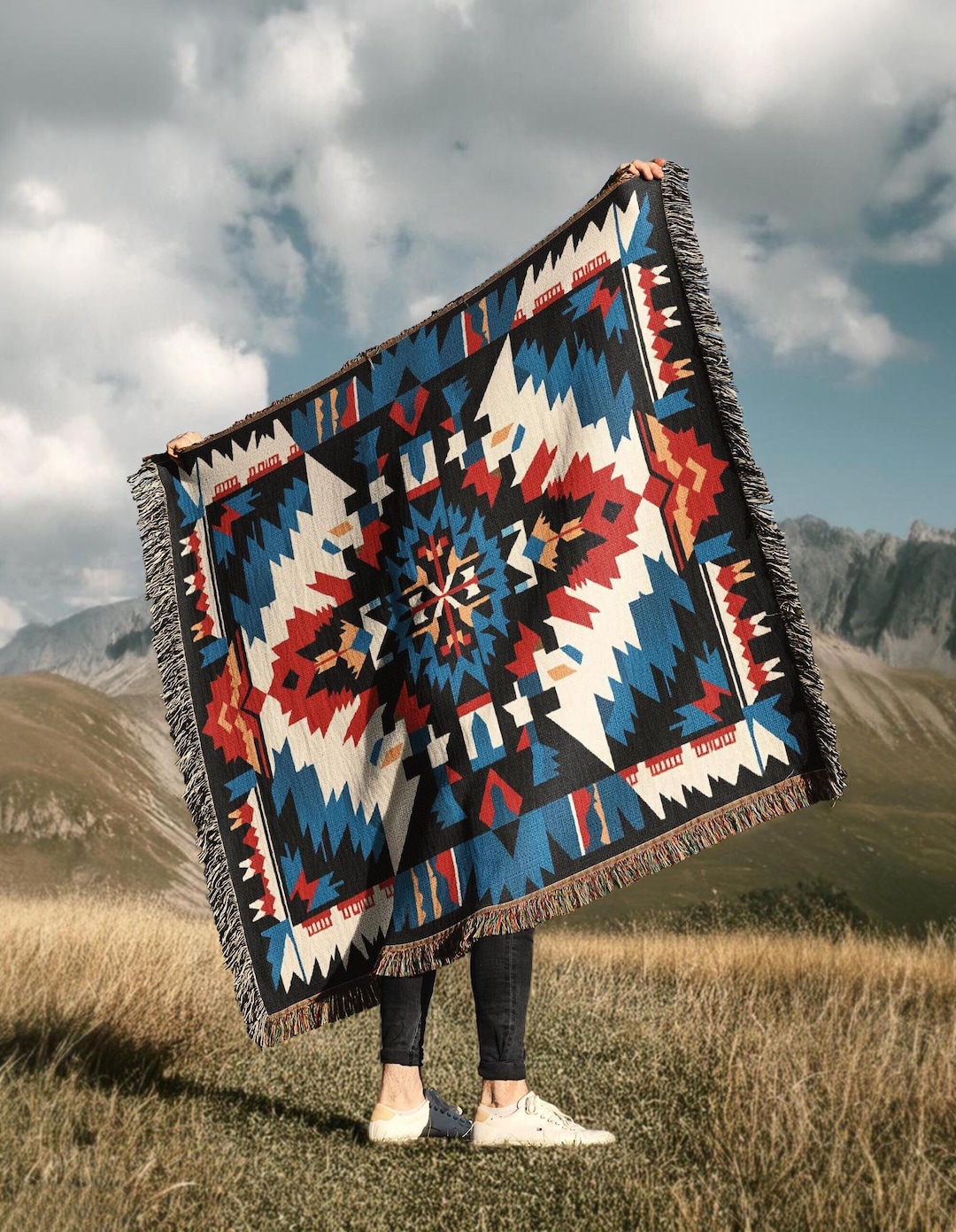 Native Natural Throw Native American Throw Blanket Tapestry | Indigenous Woven Rug Ethnic ...