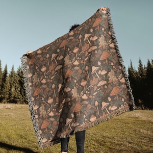 Paddenstoeldeken Tapijt | Geweven muurkleed met schimmelpatroon, bank katoenen sprei hoes - trippy housewarming hippie decor cadeau