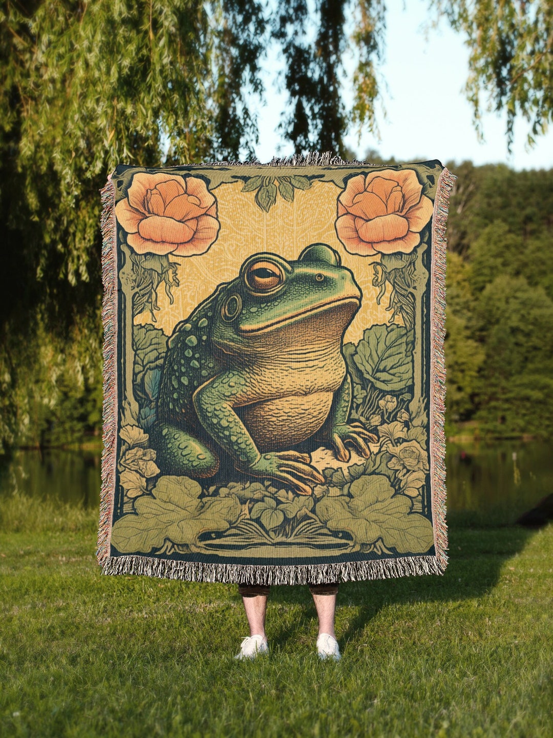 Toadstool Rug Frog & Roses Floral Throw Blanket Tapestry Rug | Vintage Toadstool ...