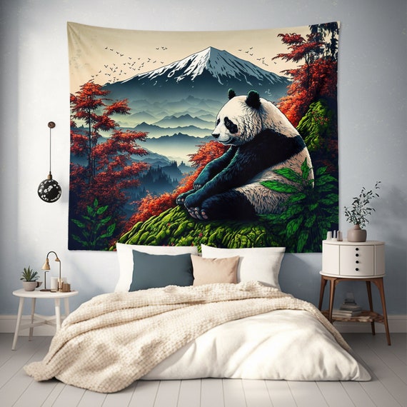 Panda Bear Mount Fuji Tapestry Wall Hanging Art for Kids Bedroom Dorm Japanese Room Decor Gift Etsy Canada
