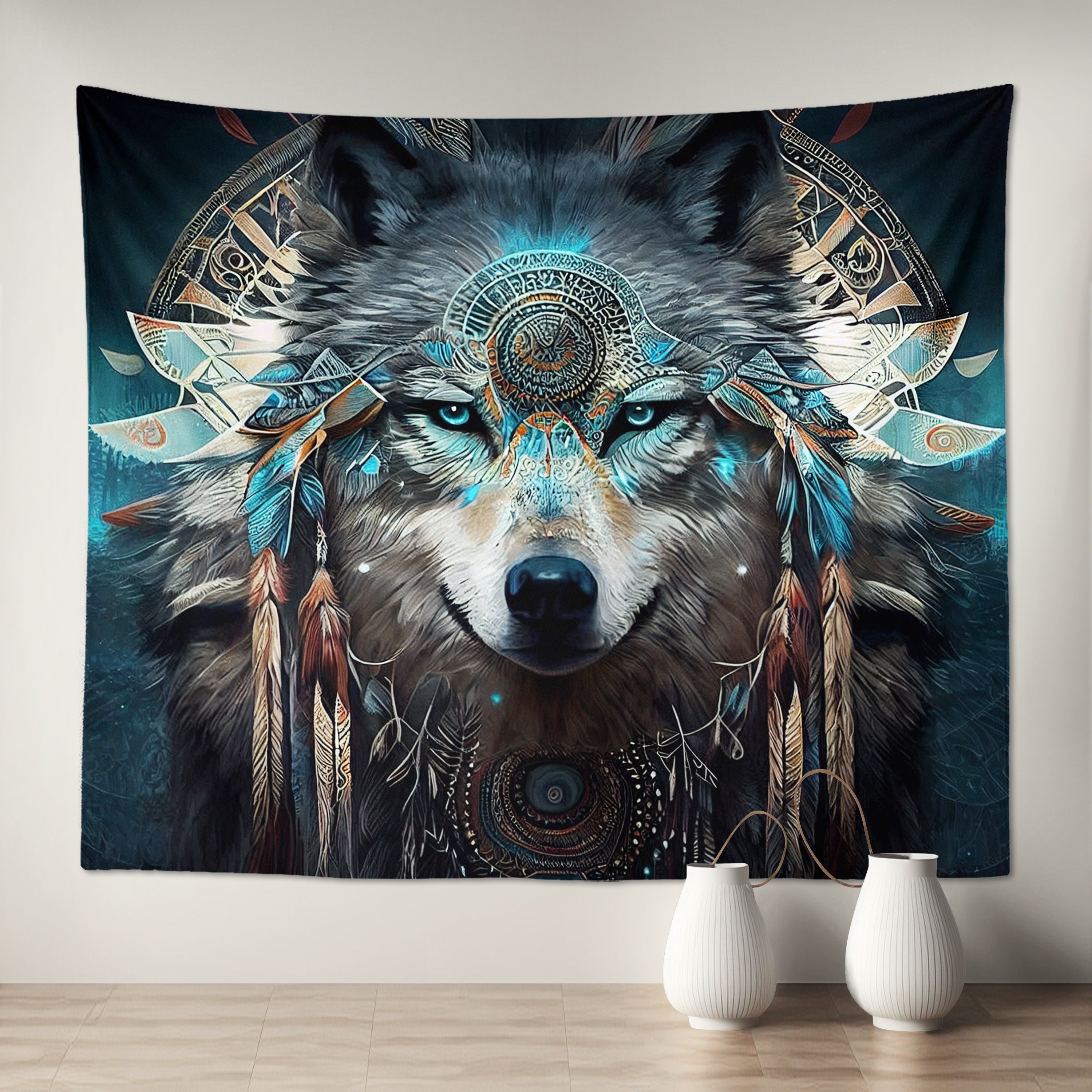 Shamanic Tribal Wolf Wall Hanging Tapestry Art Home Decor for Kids Room Living Bedroom Dorm Gift Etsy
