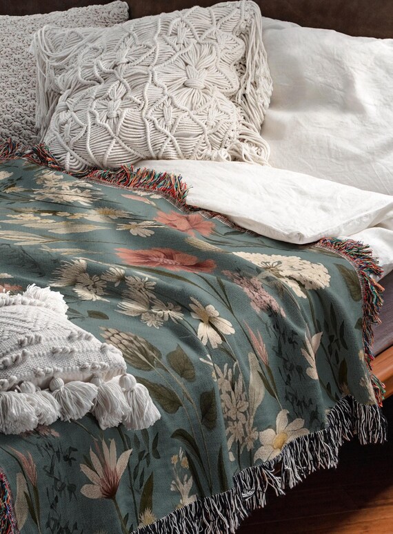 Boho Throw Blanket 80x90 Inches – 100% Cotton, Ultra Soft, Vintage Floral Print For Couch Or Bed - View #10