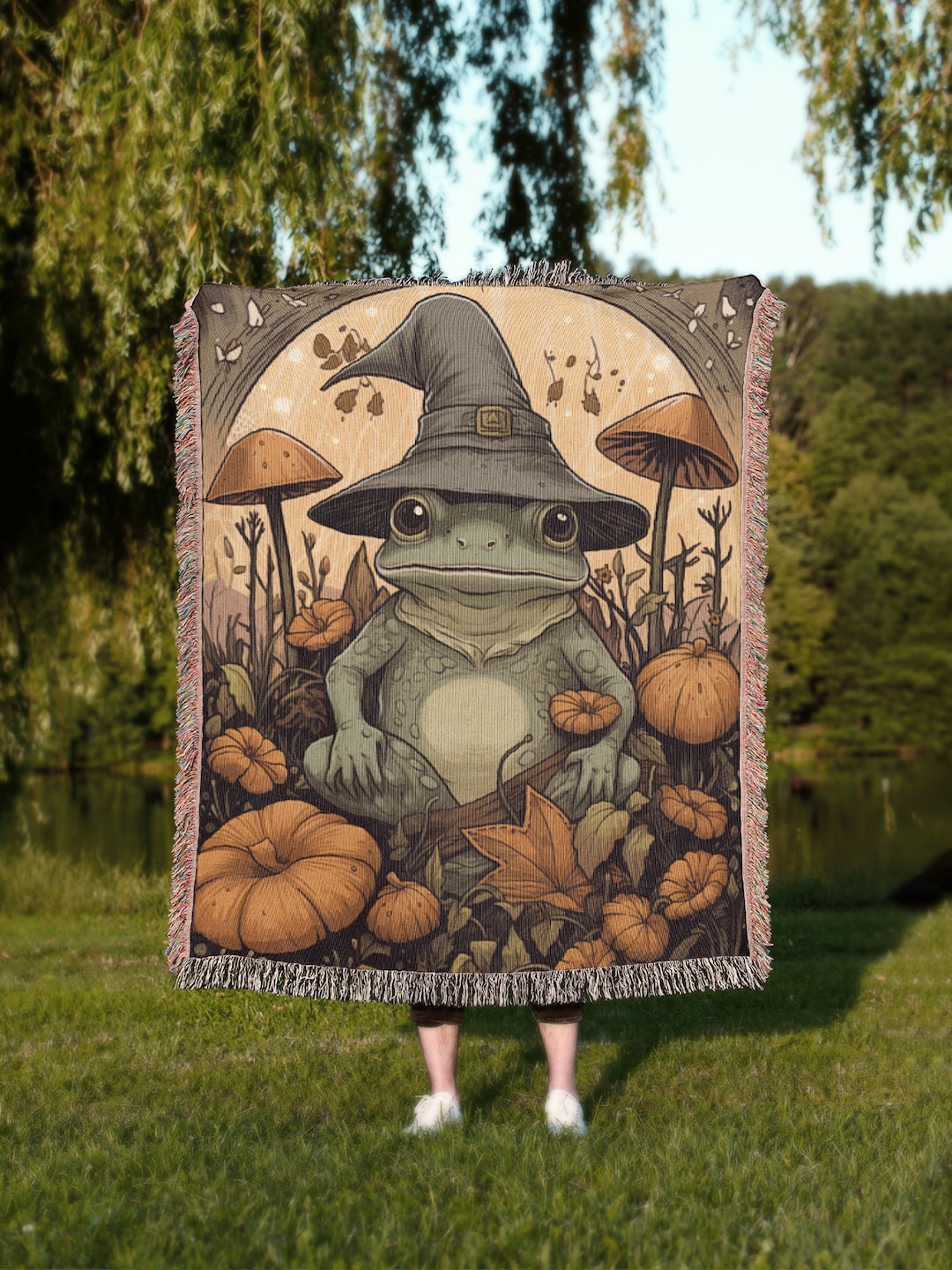 Wizard Witch Frog Mushroom Throw Blanket Tapestry Goblincore Woven Wall ...
