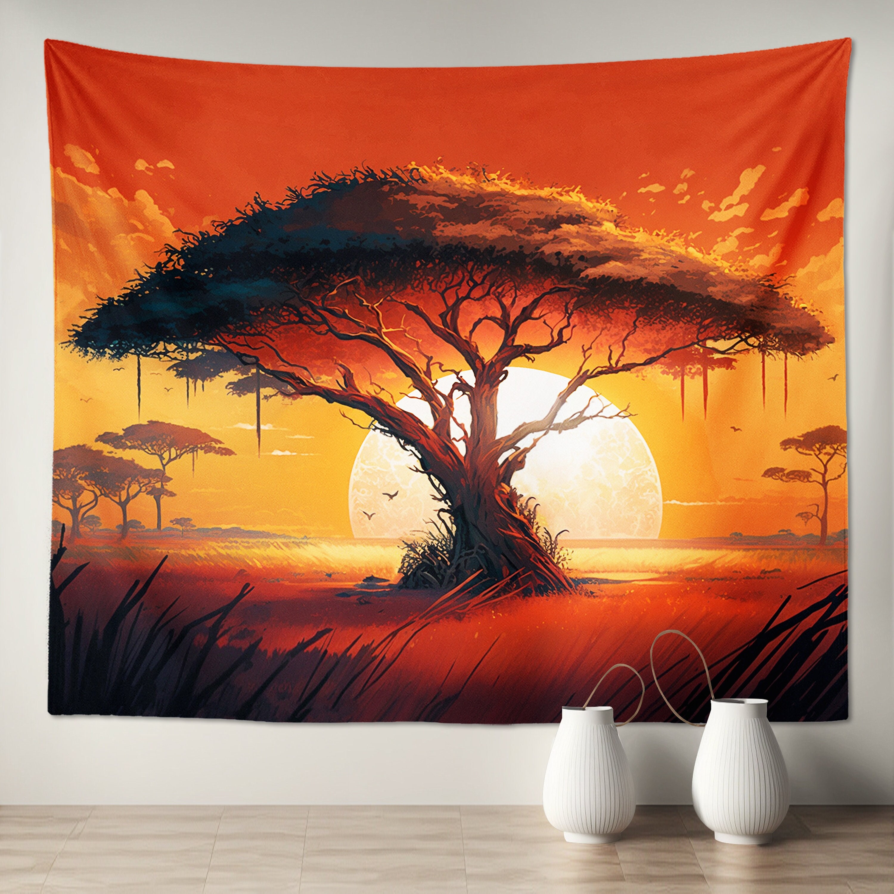 African Savannah Tree Tapestry Safari Sunset Wall Hanging Art Decor for Kids Dorm Bedroom Room Gift Etsy