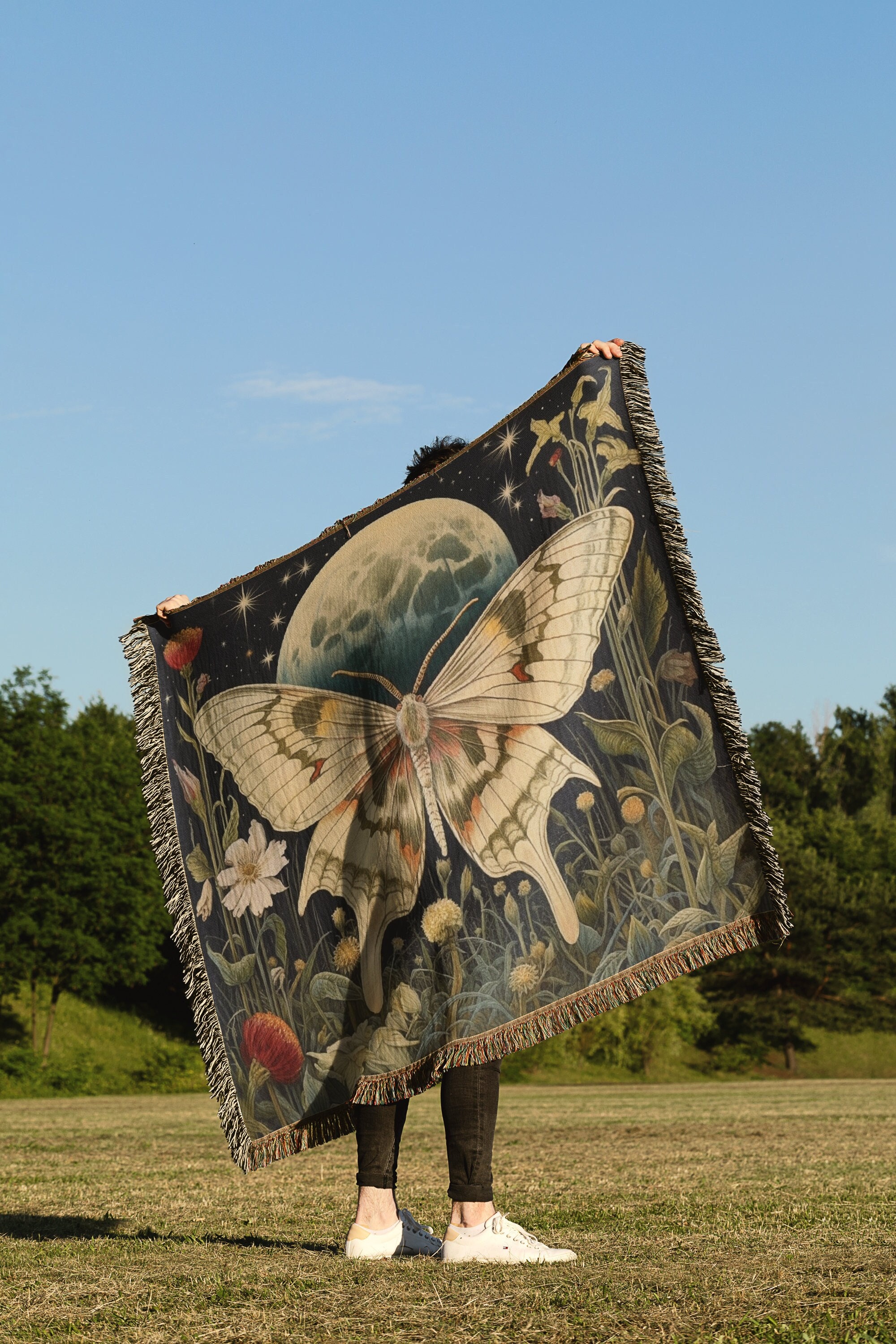 Fairycore Moth Woven Throw Blanket | Floral Wall Hanging Tapestry 