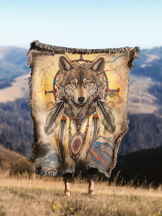 Native American Wolf Throw Blanket Indigenous Woven Wall Hanging Art Decor Gift 100 Cotton Etsy Canada