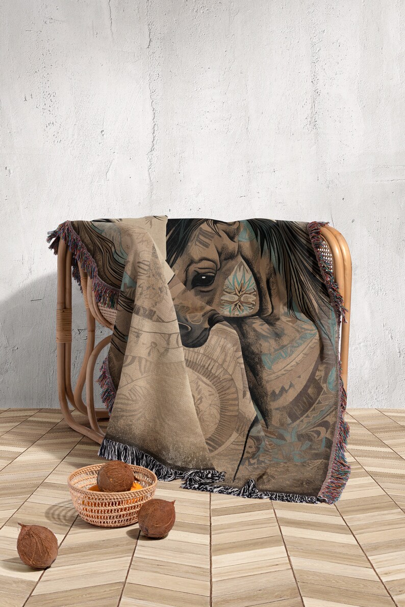 Native American Horses Throw Blanket | Western Woven Wall Hanging Decor ...