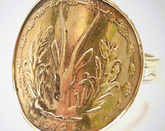 Zegelring gesmeed met Afrikaans geld. Herenring, damesring. Origineel cadeau, zeldzame ring, antieke ring, Frans vakmanschap.