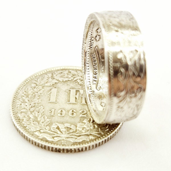 COIN RING silver, Bague monnaie argent, bijoux argent, 1 franc Suisse argent, helvetia, chêne, Silver Ring, silver Jewelry. Croix suisse