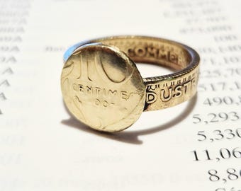 Gesmede zegelring met Franse munt. herenring, damesring. origineel cadeau, zeldzame ring, oude ring, Frans vakmanschap