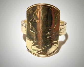 Zegelring met Frans geld. originele ring, schattige ring. origineel cadeau, zeldzame ring, antieke ring, Frans vakmanschap