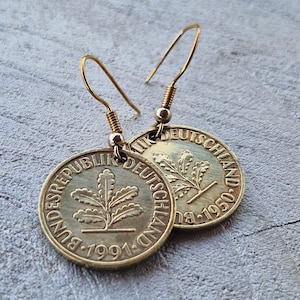Germany coin earrings, coin earrings, unique coin earrings, Germany coin earrings, Handmade, flower jewel