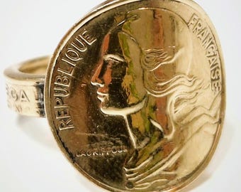 Zegelring gesmeed met Frans geld. Herenring, damesring. Origineel cadeau, zeldzame ring, antieke ring, Frans vakmanschap.