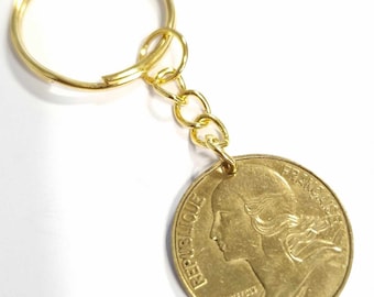 COIN KEYRING, coin, key ring, key holder, key hook, French coin, Phrygian cap, Marianne, 20 centimes of francs