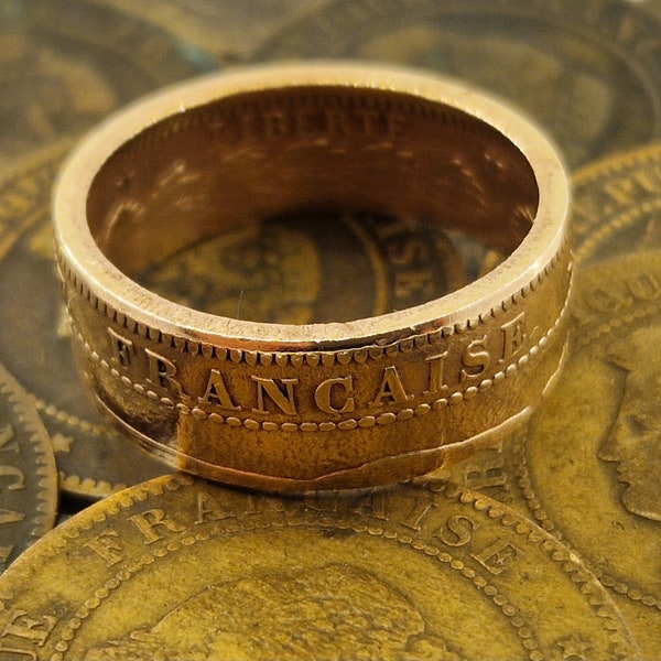 BAGUE NAPOLEON, coin ring, napoleon 3, napoleon empereur, bague empereur, bague ancienne, bague 5 centimes napoleon, bague monnaie france