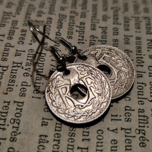 Dangle earrings france, coin earring, unique coins, coinring, earrings, Handmade, unique gift, lindaueur