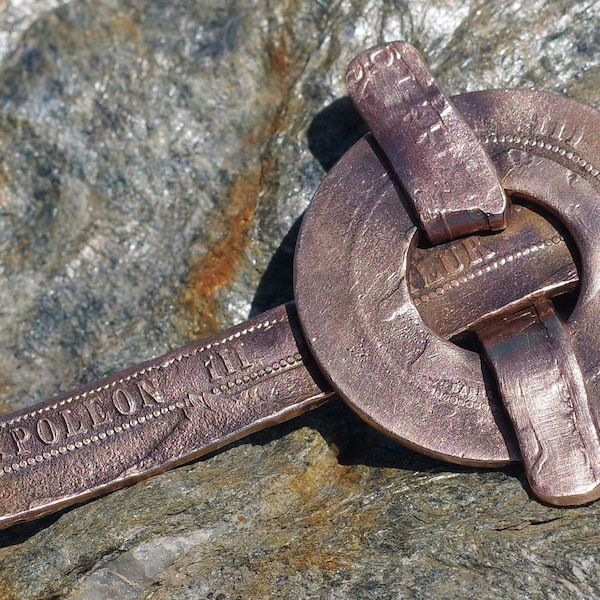 Gothic Celtic Templar CROSS PENDANT in Copper Forged from a Ring and flattened from an Ancient Coin of Napoleon III Emperor