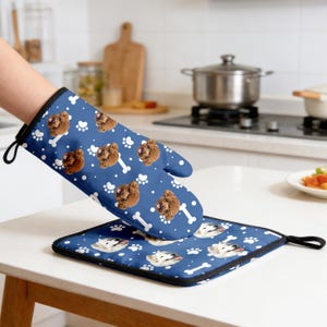 Luva de forno personalizada para cães ou gatos, luva de forno personalizada com a carinha do seu pet, luva de forno divertida, luva de forno para assar, conjunto de presente para cozinha, presente de boas-vindas, presente para a família