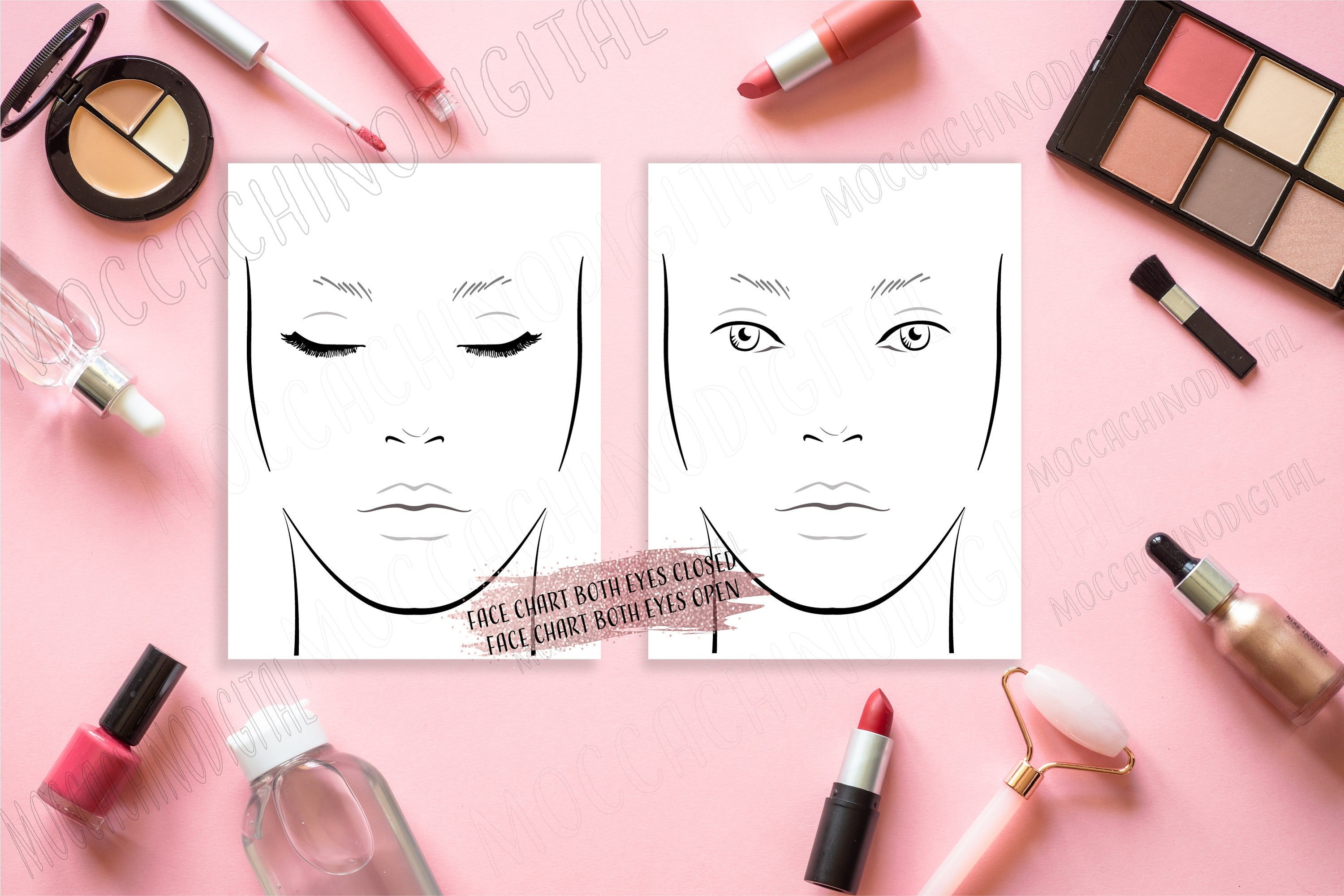 Face Chart for Makeup Practice Open and Closed Eyes Beginner Etsy UK