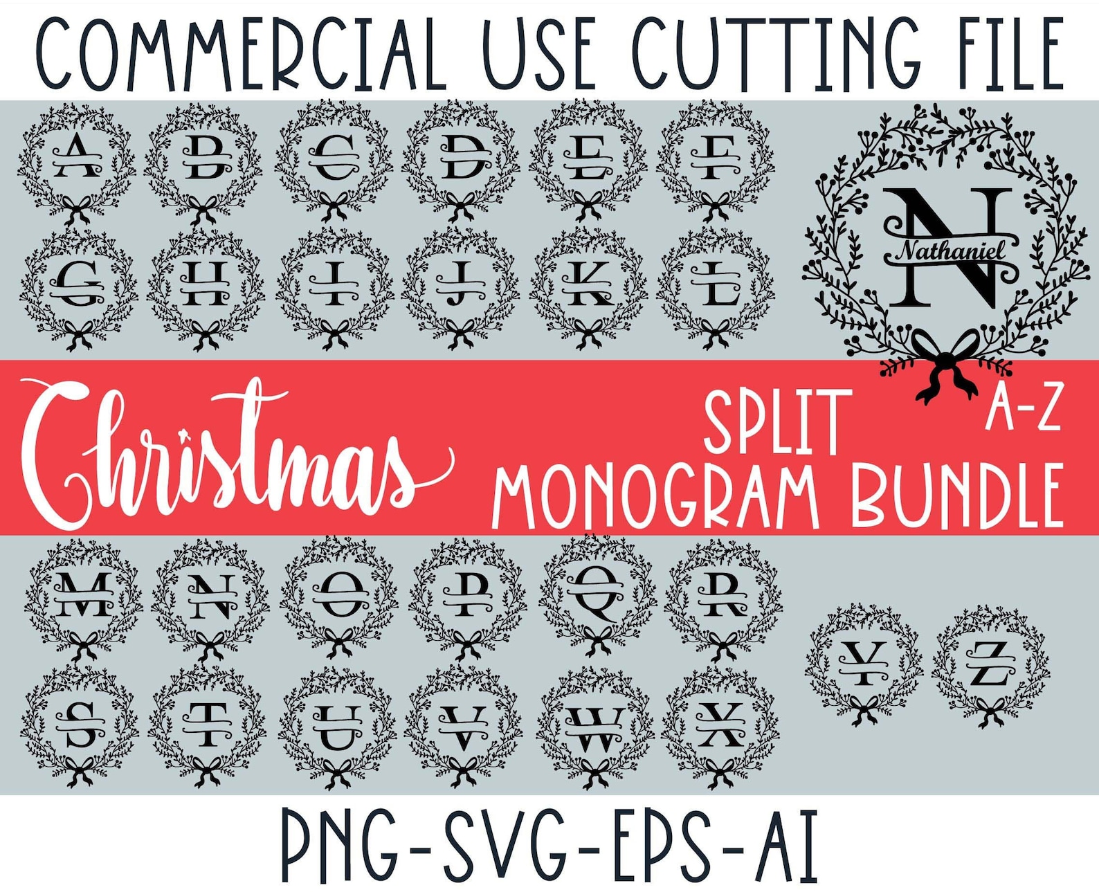 Christmas alphabet clipart christmas monogram svgchristmas etsy