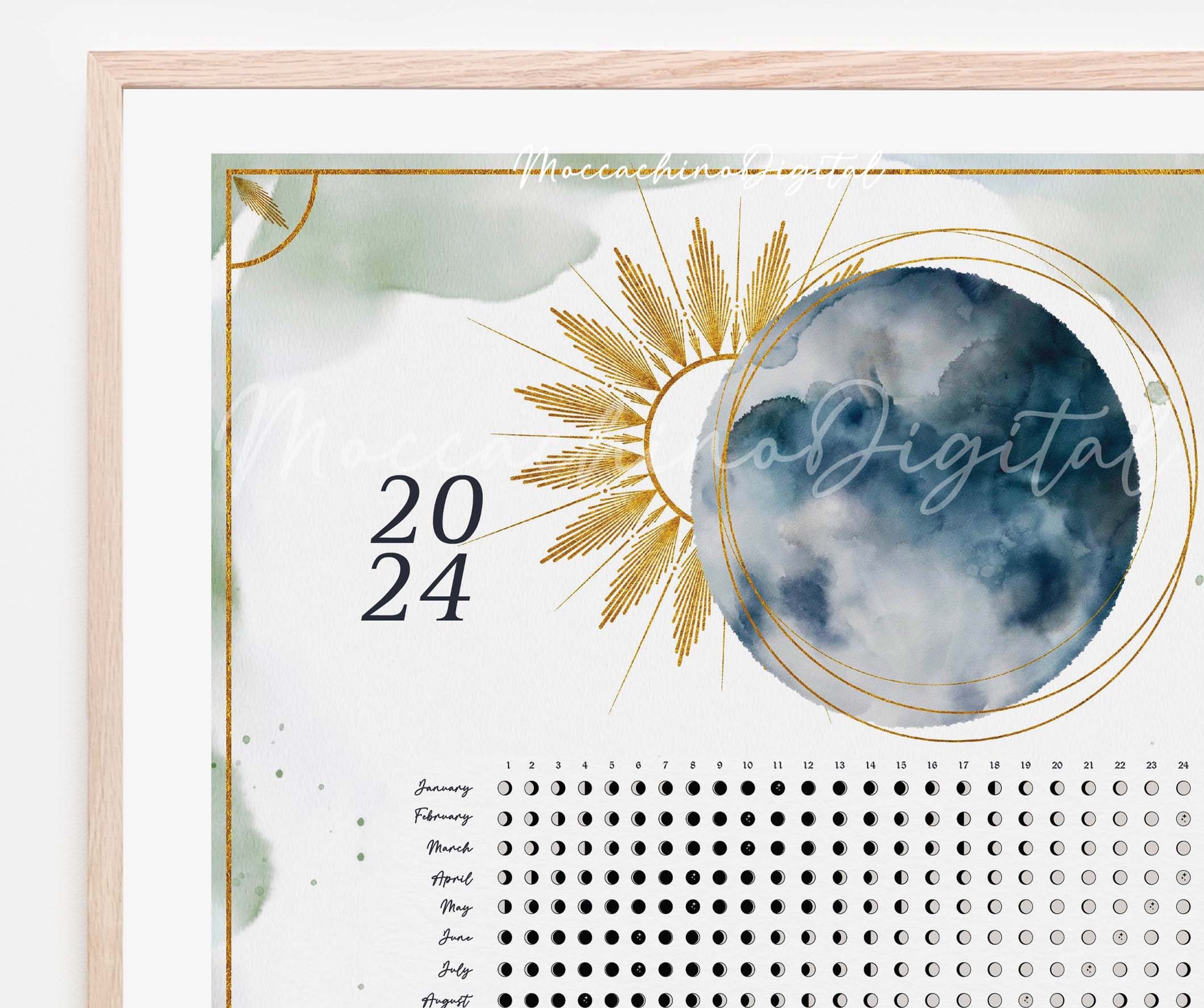 Printable LUNAR Calendar 2024 Northern Hemisphere Horizontal Etsy UK