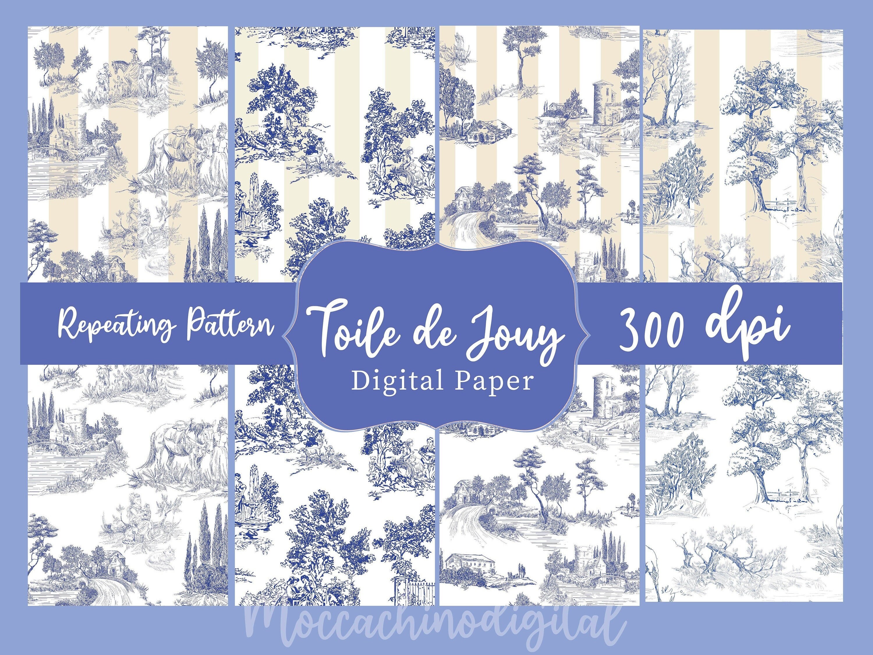 Blue and White Toile Wrapping Paper, Bunny Rabbit Toile