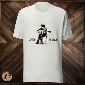 Support Live Music T-Shirt: Acoustic Guitar Design, Musician Gift