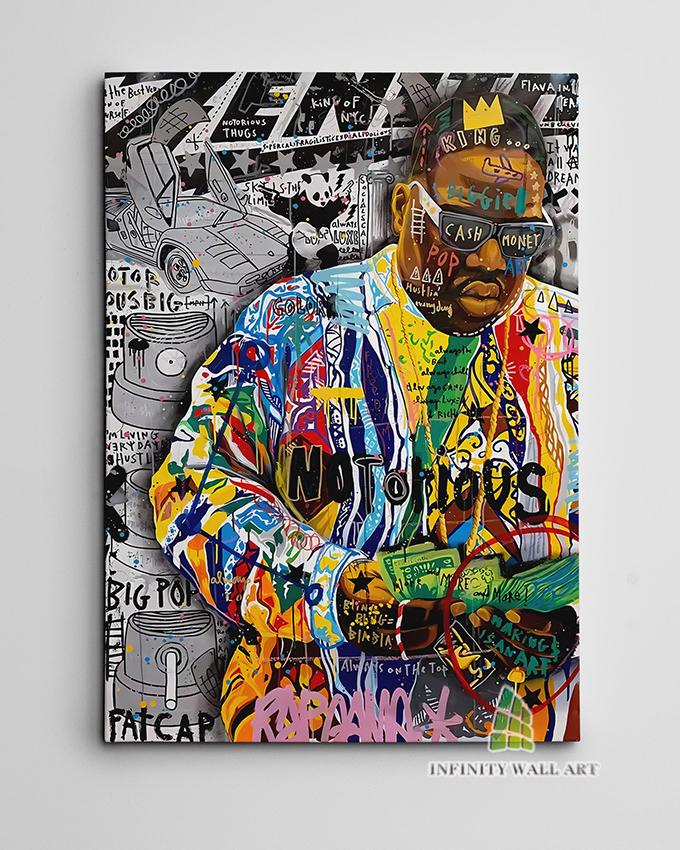 レア特大一点物notorious bigペイントアート Biggie Smalls Notorious B.I.G. Graffiti Canvas Art Print Wall Art