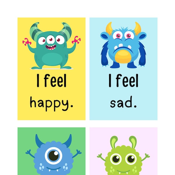 Emotion Monster Cards for Kids - Digital Download - Engaging Visual Aid for Emotional Learning at Home or School