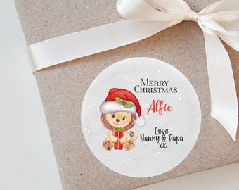 Personalised Christmas Stickers for Gift Present Wrapping Labels Tags Lion