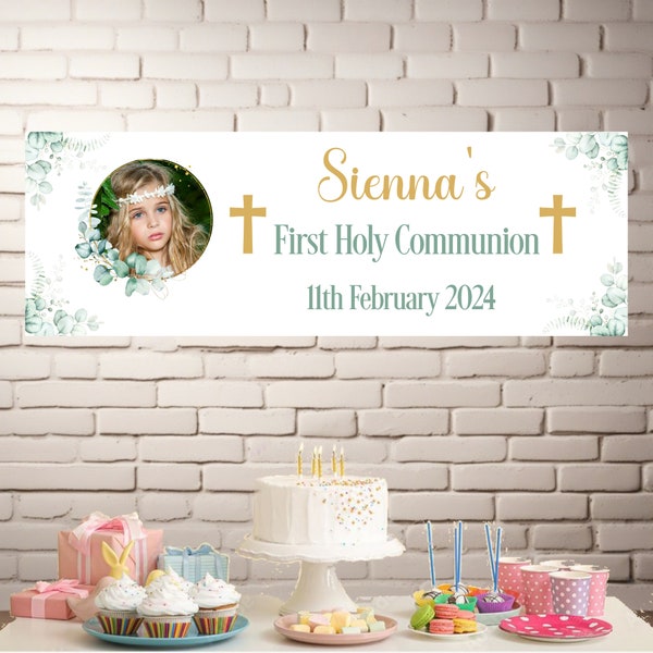 Personalised First Holy Communion Party Banner, Sign, Photo, Poster Christening, Baptism