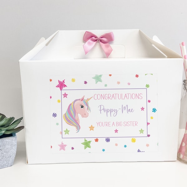 Personalised Congratulations New Big Sister Activity Gift Box From New Baby Unicorn