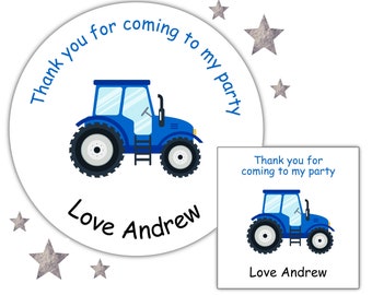 Pegatinas personalizadas para fiestas de cumpleaños para fiestas gracias bolsas de cono dulce - tractor azul
