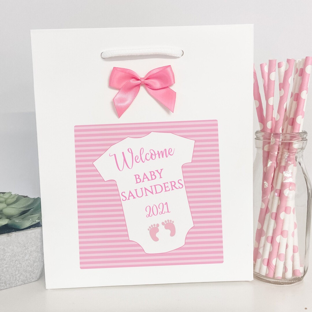 Personalised Congratulations New Baby Girl Gift Bag Baby Grow Etsy